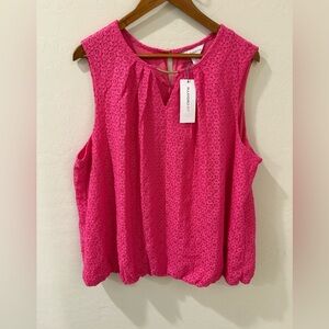 Liz Claiborne Pink Lace Sleeveless Blouse with Gold Detail – Size 1X (NWT)